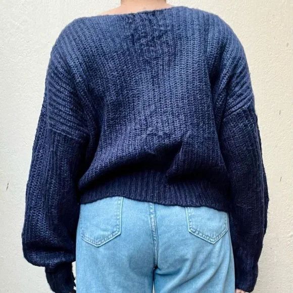 Blue Knit Cropped Drop Shoulder Sweater - Picture 2 of 3